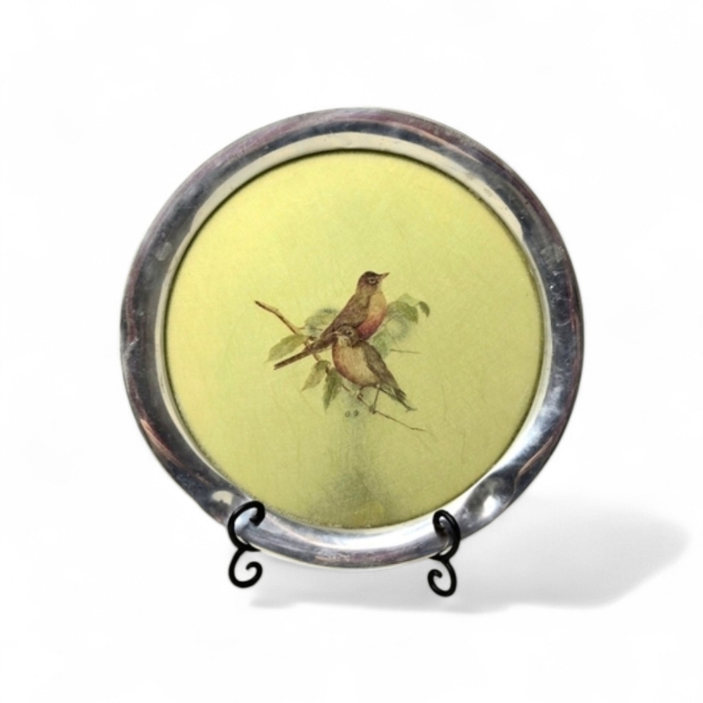 Stieff Pewter/fiberglass Tray with Robbins. Grace Gilmore. Green/silver